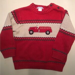 Janie and Jack Red Fire Truck Sweater